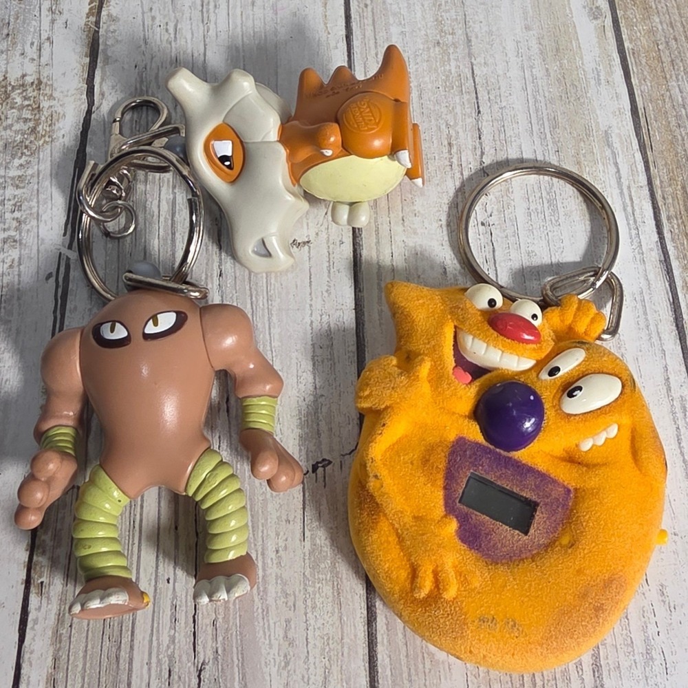 Vintage 1999 Pokemon Hitmonlee Marowak & CatDog Keychain Lot Burger King Toy